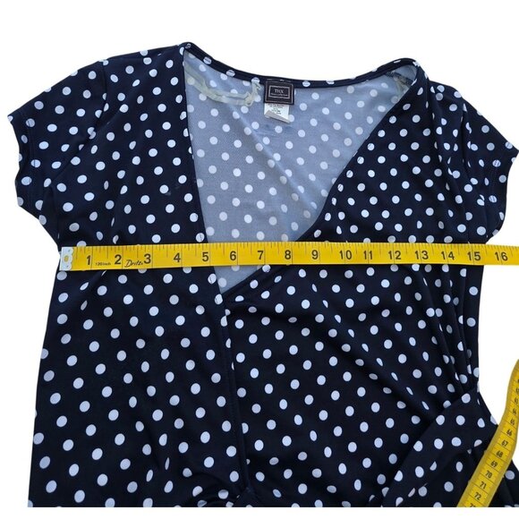 Womens Navy & White Polka Dot Wrap Top With Cap Sleeves Size M - Picture 5 of 5